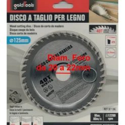 DISCO LAMA PER TAGLI LEGNO 125 MM PER SMERIGLIATRICE 40 DENTI SEGA CIRCOLARE