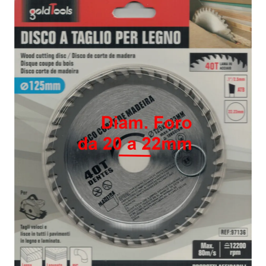 DISCO LAMA PER TAGLI LEGNO 125 MM PER SMERIGLIATRICE 40 DENTI SEGA CIRCOLARE