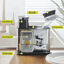 DISPENSER DI SAPONE CUCINA DA APPOGGIO MANUALE IN ACCIAIO CONTENITORE DA 400 ML