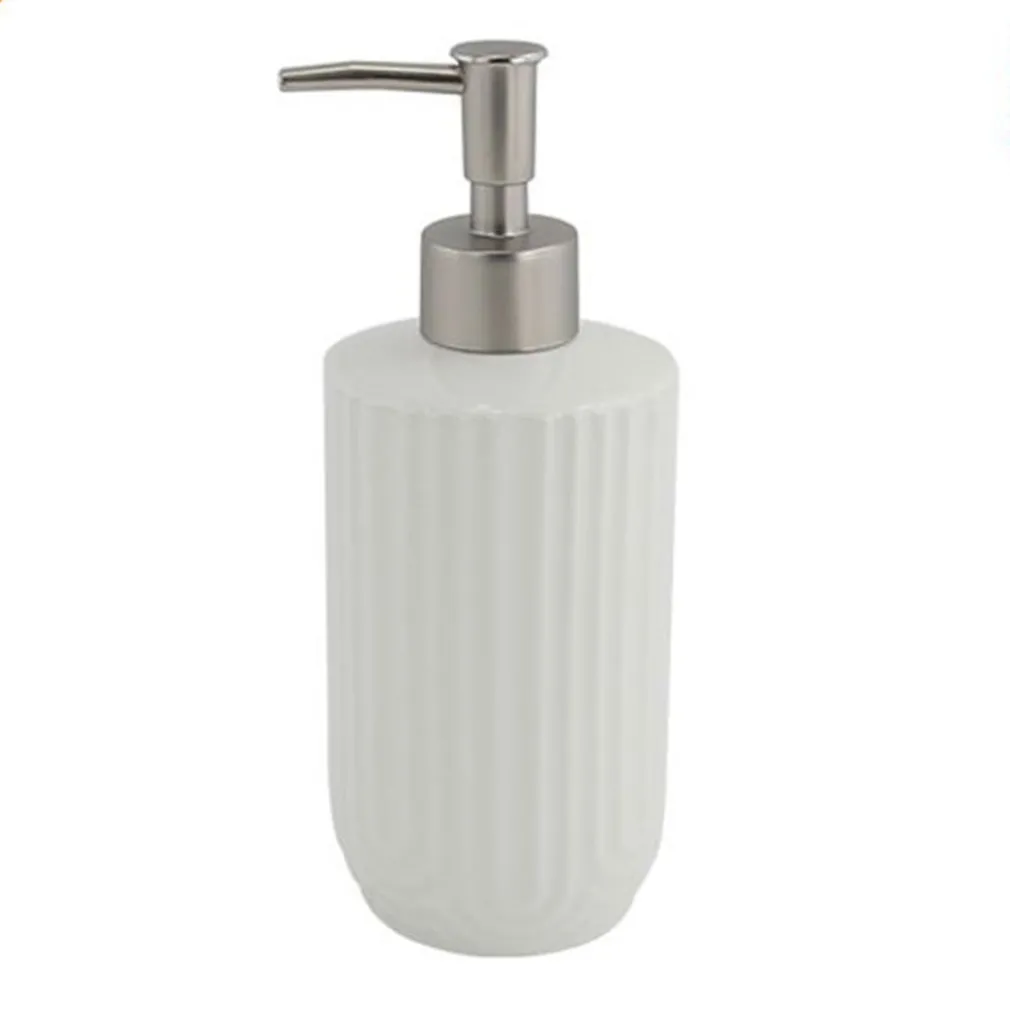 DISPENSER DISTRIBUTORE SAPONE LIQUIDO PER ARREDO BAGNO IN CERAMICA RIGATA BIANCA 87802
