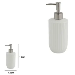 DISPENSER DISTRIBUTORE SAPONE LIQUIDO PER ARREDO BAGNO IN CERAMICA RIGATA BIANCA 87802