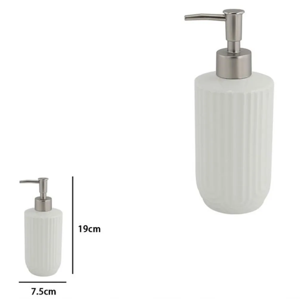 DISPENSER DISTRIBUTORE SAPONE LIQUIDO PER ARREDO BAGNO IN CERAMICA RIGATA BIANCA 87802