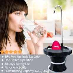 DISPENSER EROGATORE D'ACQUA RUBINETTO CON BASE PER BOCCIONI RICARICABILE USB