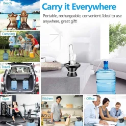 DISPENSER EROGATORE D'ACQUA RUBINETTO CON BASE PER BOCCIONI RICARICABILE USB