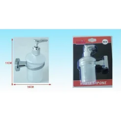 DISPENSER PER SAPONE LIQUIDO ACCIAIO VETRO FISSAGGIO A PARETE PORTASAPONE 52437A