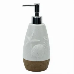 DISPENSER PER SAPONE LIQUIDO BIANCO DECORO MARINO BASE RIGATA MARRONE BAGNO 79268