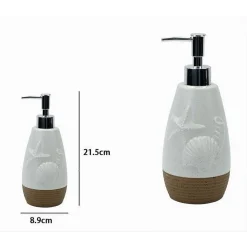 DISPENSER PER SAPONE LIQUIDO BIANCO DECORO MARINO BASE RIGATA MARRONE BAGNO 79268