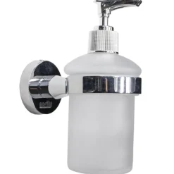 DISPENSER PER SAPONE LIQUIDO A MURO PARETE IN ACCIAIO E VETRO FISSAGGIO CON VITI