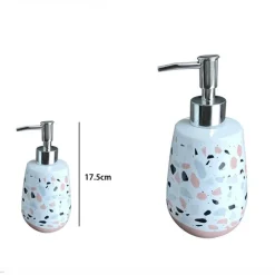 DISPENSER PORTA SAPONE BAGNO GRANIGLIA BIANCO MULTICOLORE CON BASE ROSA 59875