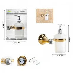 DISPENSER PORTA SAPONE LIQUIDO SUPPORTO BAGNO MURO CASA DORATO ORO DGO-103