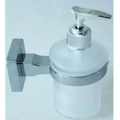 DISPENSER PORTA SAPONE LIQUIDO ACCIAIO VETRO SATINATO FISSAGGIO PARETE BAGNO 52207A