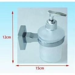 DISPENSER PORTA SAPONE LIQUIDO ACCIAIO VETRO SATINATO FISSAGGIO PARETE BAGNO 52207A
