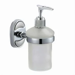 DISPENSER PORTA SAPONE LIQUIDO VETRO SATINATO FISSAGGIO PARETE BAGNO OVALE 52011