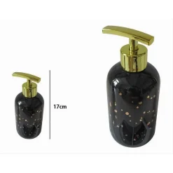 DISPENSER PORTA SAPONE LIQUIDO NERO MACCHIATO DORATO BAGNO MODERNO ARREDO 59926