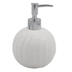 DISPENSER PORTA SAPONE LIQUIDO SFERICO CERAMICA RIGATA BIANCO ARREDO BAGNO 79957