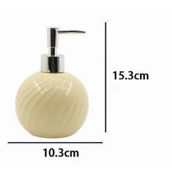 DISPENSER PORTA SAPONE LIQUIDO SFERICO CERAMICA RIGATA GIALLA ARREDO BAGNO 79960