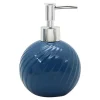 DISPENSER PORTA SAPONE LIQUIDO SFERICO IN CERAMICA RIGATA BLU ARREDO BAGNO 79954