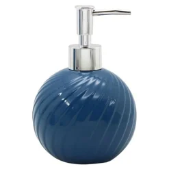 DISPENSER PORTA SAPONE LIQUIDO SFERICO IN CERAMICA RIGATA BLU ARREDO BAGNO 79954