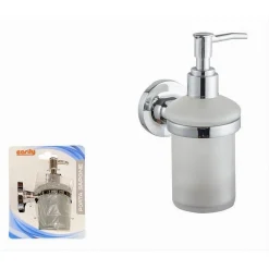 DISPENSER PORTA SAPONE LIQUIDO A PARETE ACCIAIO BICCHIERE VETRO SATINATO 79805