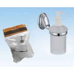 DISPENSER PORTA SAPONE LIQUIDO VETRO SATINATO FISSAGGIO PARETE BAGNO CIRCLE 52028