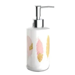 DISPENSER PORTA SAPONE LIQUIDO BIANCO CON PIUME ACCESSORI PER ARREDO BAGNO 69793