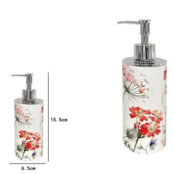 DISPENSER PORTA SAPONE LIQUIDO BIANCO CON FIORI ACCESSORI PER BAGNO ARREDO 69922