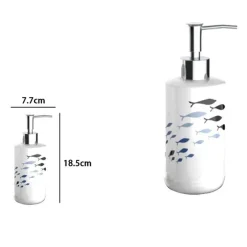 DISPENSER PORTA SAPONE LIQUIDO IN CERAMICA CON PESCIOLINI ACCESSORIO BAGNO 69875