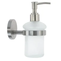 DISPENSER PORTA SAPONE PER SAPONE LIQUIDO IN ACCIAIO SATINATO VETRO ACCESSORIO BAGNO 87907