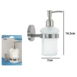 DISPENSER PORTA SAPONE PER SAPONE LIQUIDO IN ACCIAIO SATINATO VETRO ACCESSORIO BAGNO 87907