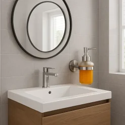 DISPENSER PORTA SAPONE PER SAPONE LIQUIDO IN ACCIAIO SATINATO VETRO ACCESSORIO BAGNO 87907