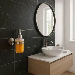 DISPENSER PORTA SAPONE PER SAPONE LIQUIDO IN ACCIAIO SATINATO VETRO ACCESSORIO BAGNO 87907