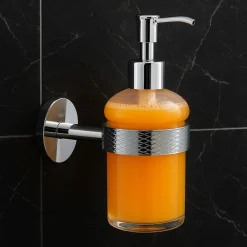 DISPENSER PORTA SAPONE PER SAPONE LIQUIDO IN ACCIAIO VETRO ACCESSORIO ARREDO BAGNO 87918