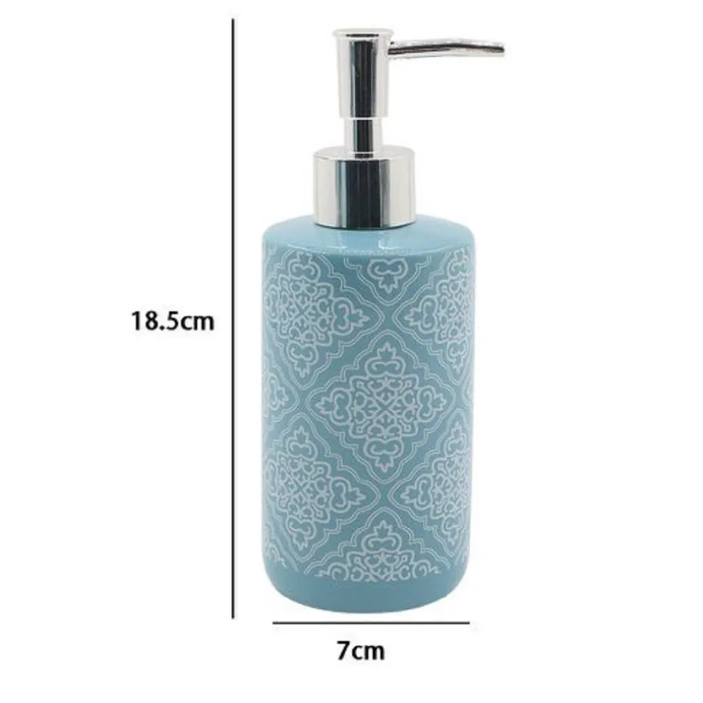 DISPENSER PORTASAPONE LIQUIDO AZZURRO CON MAIOLICHE ARREDO ACCESSORI BAGNO 87021