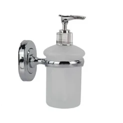 DISPENSER PORTASAPONE LIQUIDO VETRO SATINATO FISSAGGIO A PARETE BAGNO 15CM 69181
