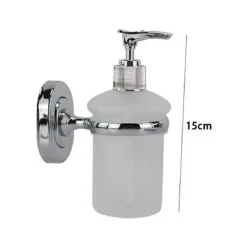 DISPENSER PORTASAPONE LIQUIDO VETRO SATINATO FISSAGGIO A PARETE BAGNO 15CM 69181