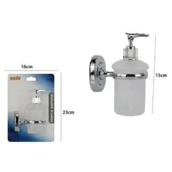 DISPENSER PORTASAPONE LIQUIDO VETRO SATINATO FISSAGGIO A PARETE BAGNO 15CM 69181