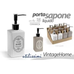 DISPENSER PORTASAPONE LIQUIDO DOSATORE BAGNO 6X18CM CERAMICA VINTAGE HOME 749544