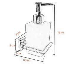 DISPENSER SAPONE CUBICO DA MURO IN ACCIAIO VETRO SATINATO 16CM ARREDO BAGNO 87215