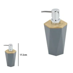 DISPENSER SAPONE LIQUIDO A CILINDRO ESAGONALE GEOMETRICO GRIGIO LEGNO DA BAGNO 10846