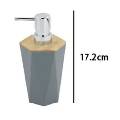 DISPENSER SAPONE LIQUIDO A CILINDRO ESAGONALE GEOMETRICO GRIGIO LEGNO DA BAGNO 10846