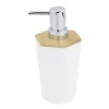 DISPENSER SAPONE LIQUIDO A CILINDRO ESAGONALE GEOMETRICO BIANCO LEGNO DA BAGNO 10836