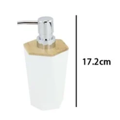 DISPENSER SAPONE LIQUIDO A CILINDRO ESAGONALE GEOMETRICO BIANCO LEGNO DA BAGNO 10836