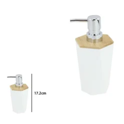 DISPENSER SAPONE LIQUIDO A CILINDRO ESAGONALE GEOMETRICO BIANCO LEGNO DA BAGNO 10836