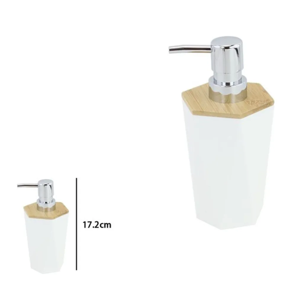 DISPENSER SAPONE LIQUIDO A CILINDRO ESAGONALE GEOMETRICO BIANCO LEGNO DA BAGNO 10836
