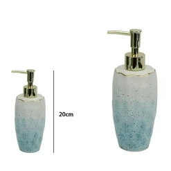 DISPENSER SAPONE LIQUIDO BAGNO BIANCO AZZURRO CON EFFETTO PIETRA DOSATORE 79271