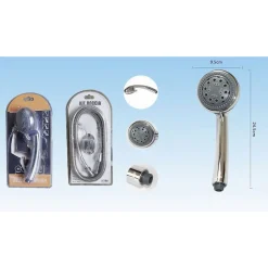 DOCCETTA MULTIGETTO SOFFIONE DOCCIA BAGNO TELEFONO TUBO 1,8MT SUPPORTO MURO 52044