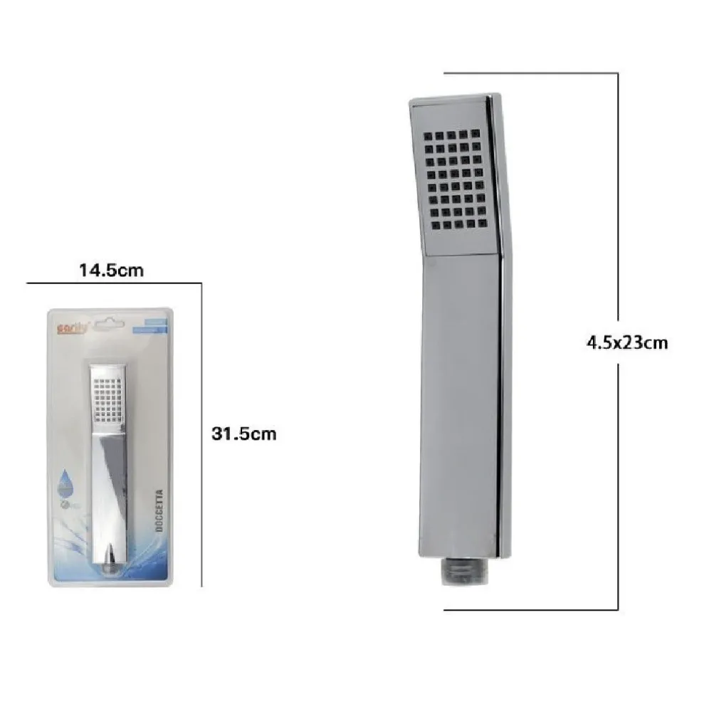 DOCCETTA SOFFIONE DOCCIA BAGNO CORNETTA MODERNA RETTANGOLARE 4.5 X 23 CM 69087