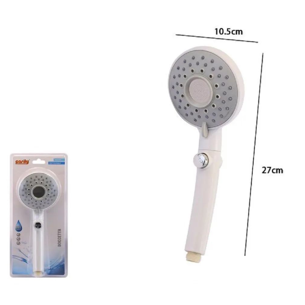 DOCCETTA SOFFIONE DOCCIA MULTIGETTO CON PULSANTE ROTONDO MODERNO 10.5X27CM 79702