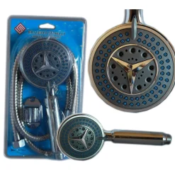 DOCCIA DOCCETTA SOFFIONE CROMATO 3 GETTI TUBO FLESSIBILE 1.5MT SUPPORTO MURO