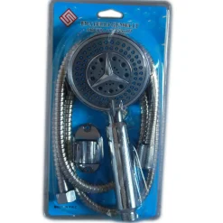 DOCCIA DOCCETTA SOFFIONE CROMATO 3 GETTI TUBO FLESSIBILE 1.5MT SUPPORTO MURO